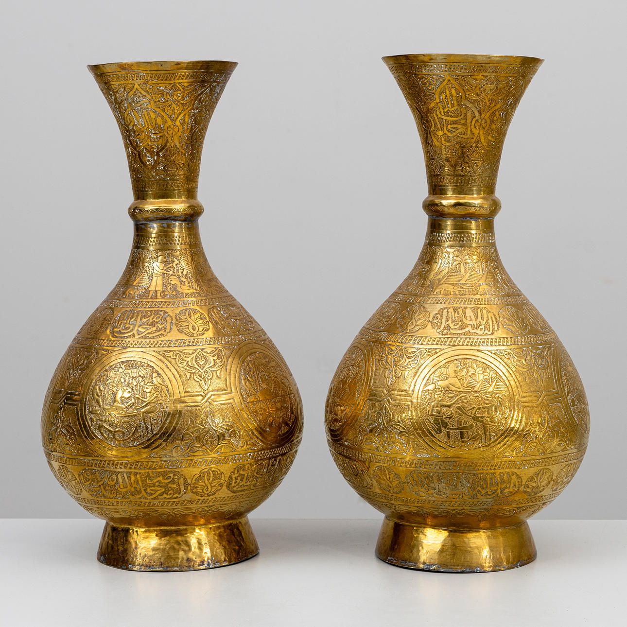 VASES 1 pair, brass, Egypt, 20th century.