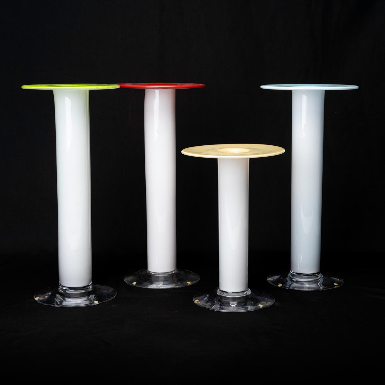 LENA BERGSTRÖM. Vases, 4 pcs, "Colore", Orrefors, signed.