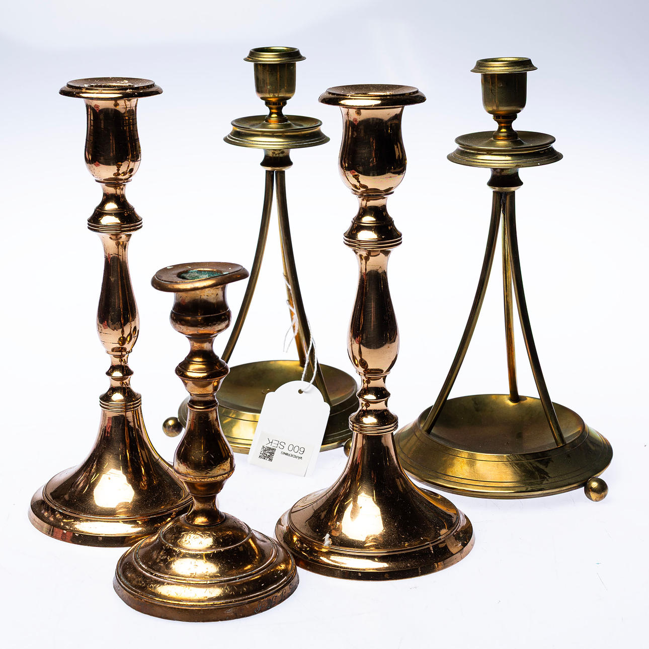 CANDLESTICKS, 5 pcs, brass.