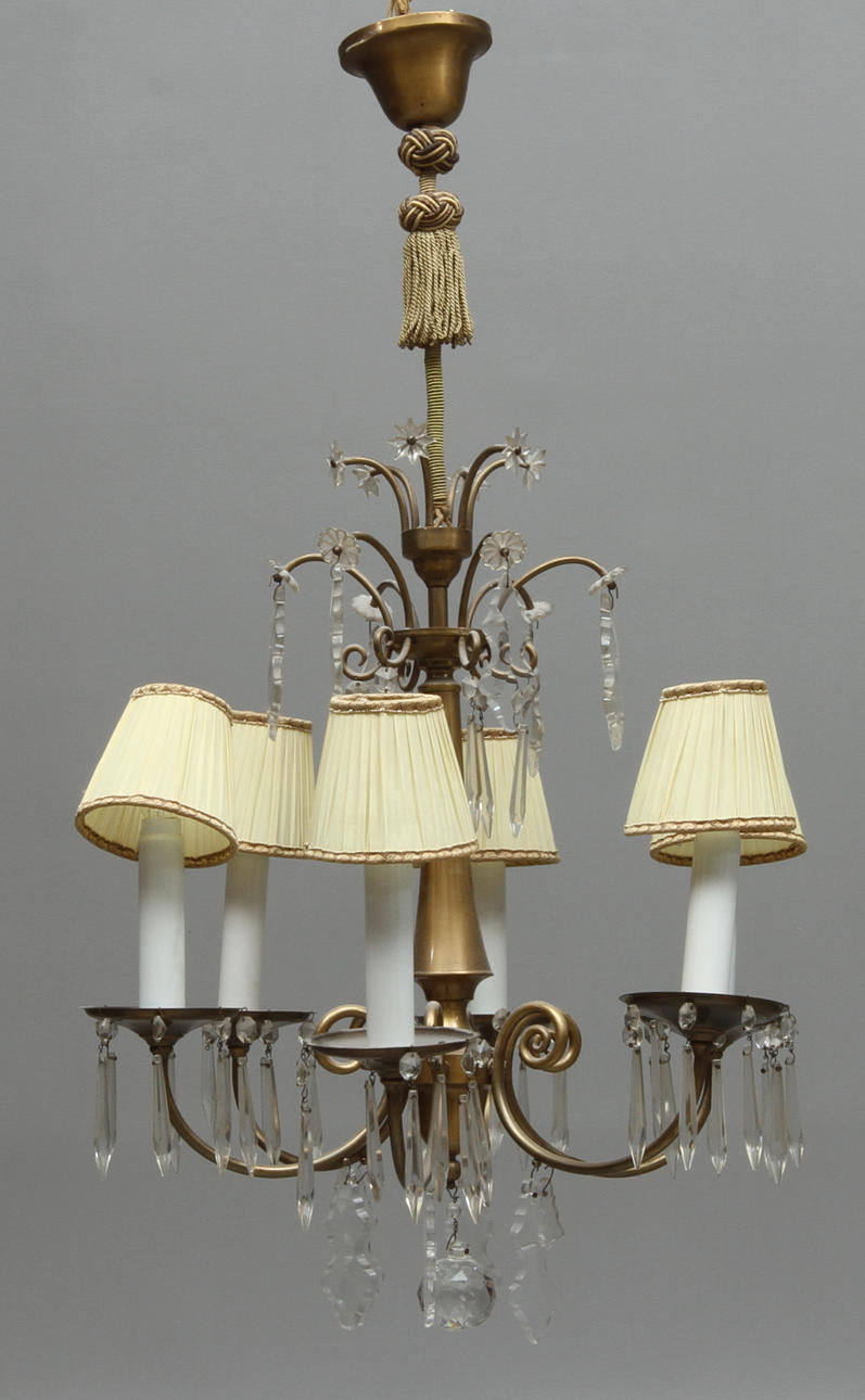 TAKLAMPA, med 6 st ljusarmar, 1900-tal.