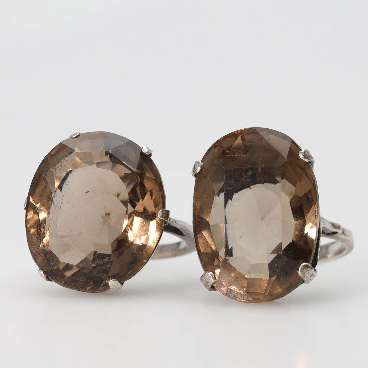 RINGS, 2 pcs, silver, smoky quartz.