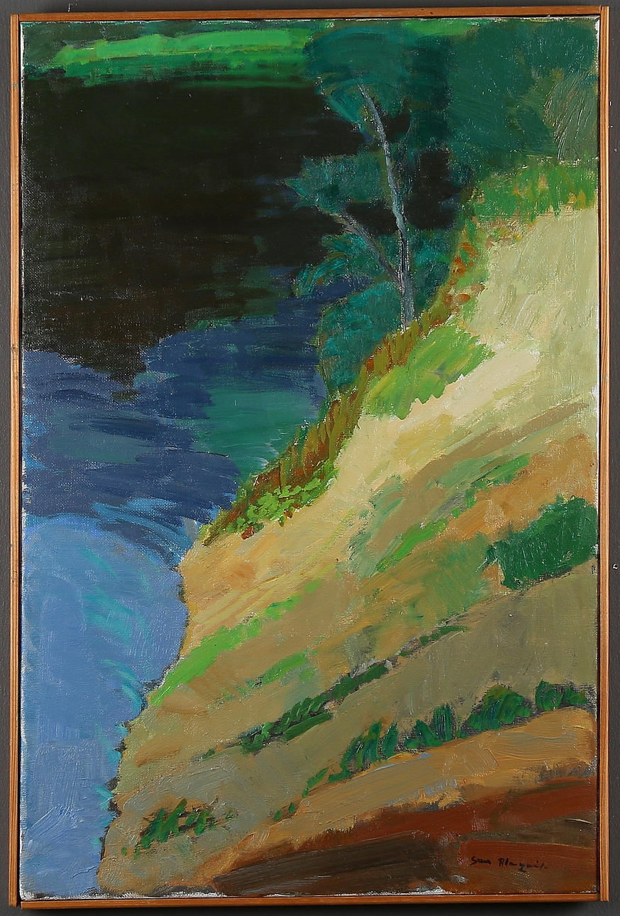 SUNE BLOMQVIST. Träd i älvsluttning, olja på duk, signerad.