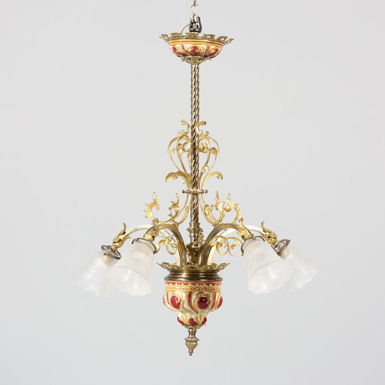 CEILING LAMP, 5-armed, Majolica.