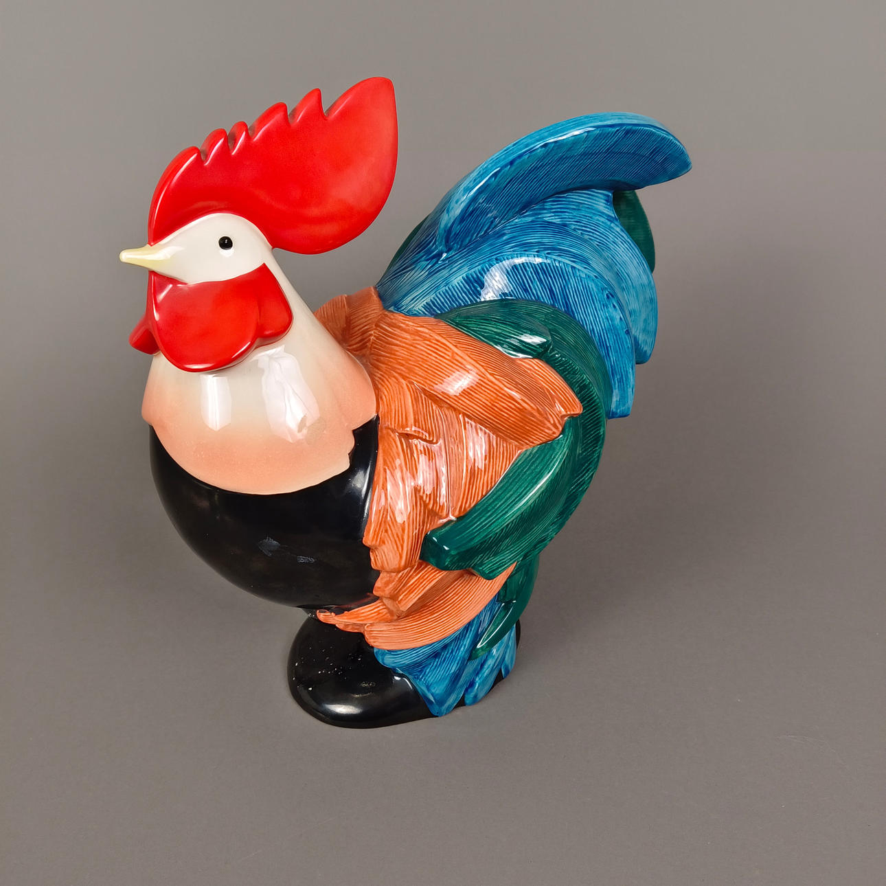 SELIM, GEORGE. Rooster, Goebel, ceramic, polychrome painted, signed "Selim".
