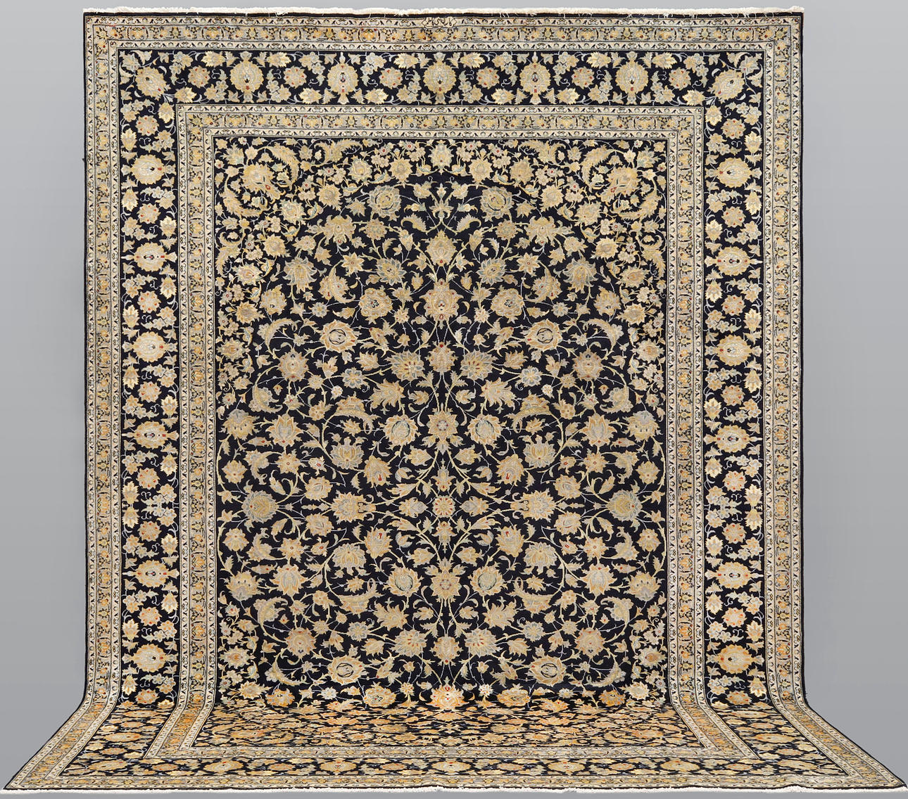 CARPET. Blue Keshan signed, 397 x 300 cm.