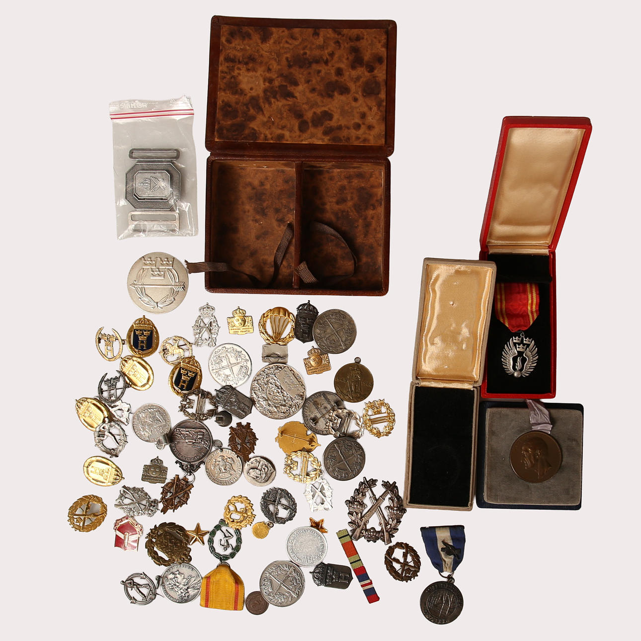 ASSORTED MEDALS & LAPEL PINS, silver, gilt brass.