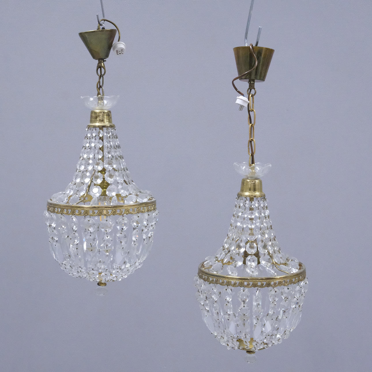 CHANDELIERS WITH PRISMS, A PAIR.