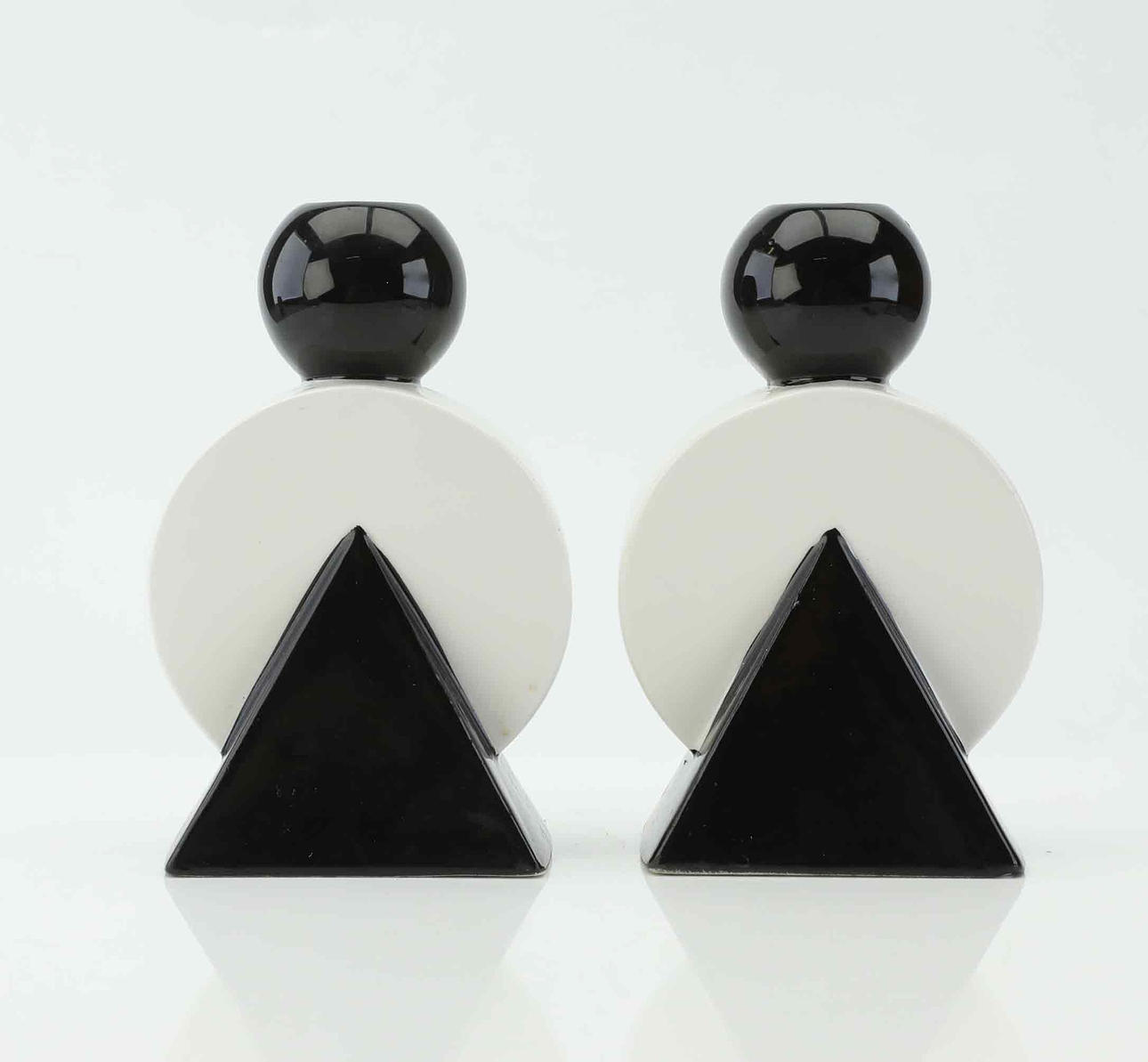 CANDLESTICKS, a pair, porcelain, Memphis style, 1980s.