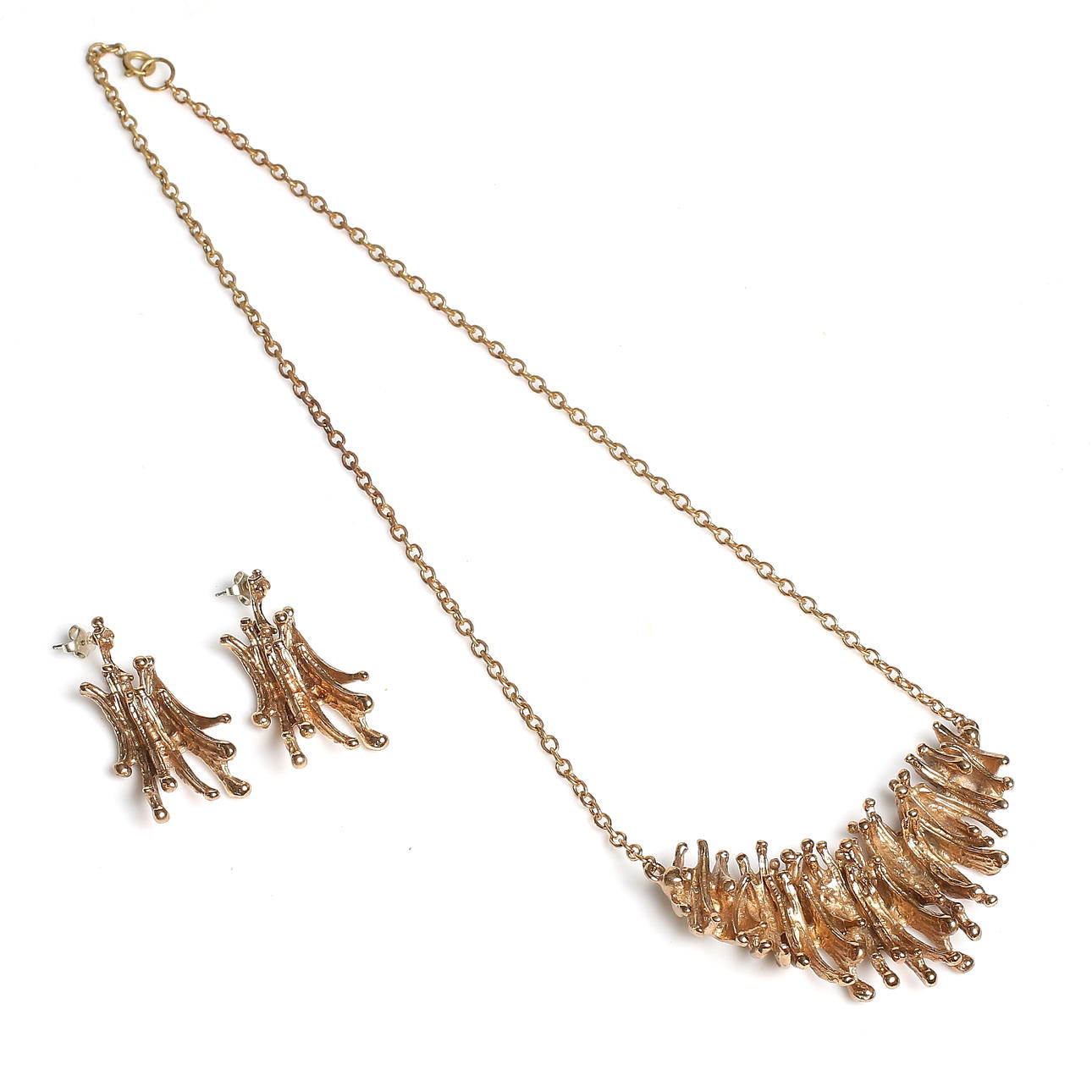 COLLIER och ÖRHÄNGEN, 2 delar, brons, Kaarina Bronze, Finland, 1960/70-tal.