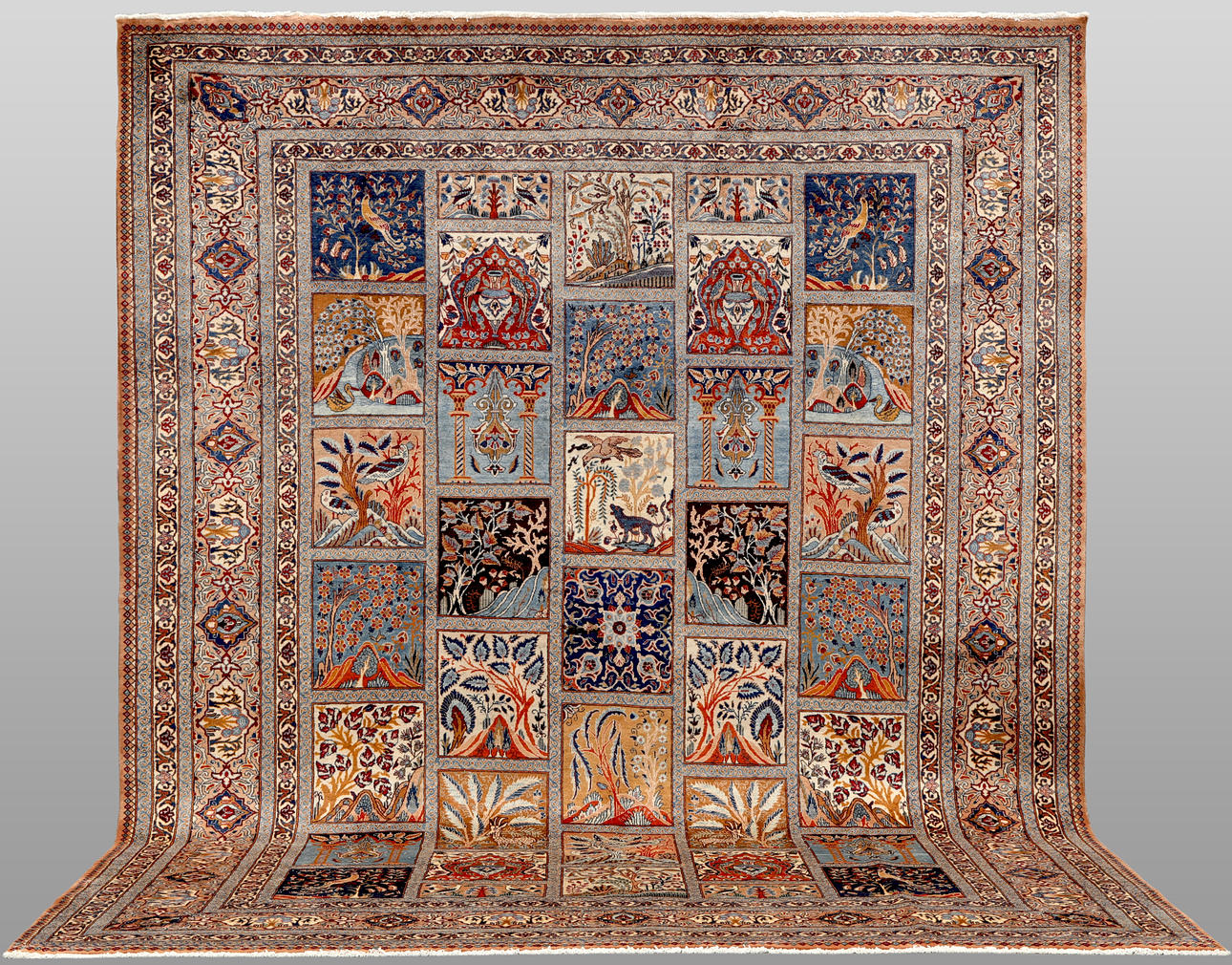 CARPET. Figural Kashmar, garden pattern, 390 x 305 cm.