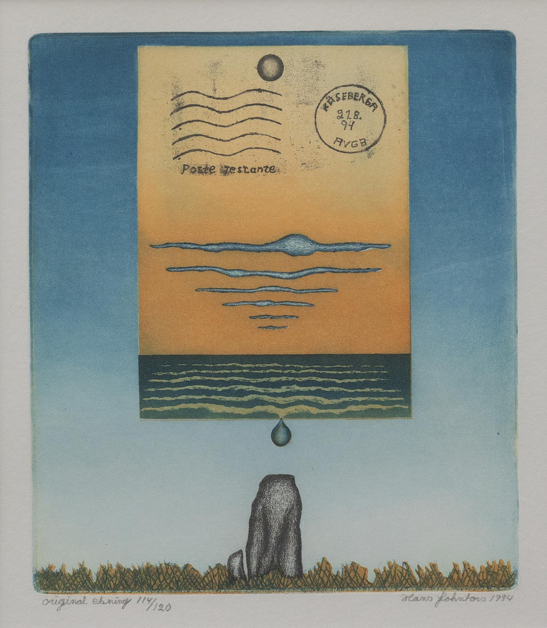 HANS JOHNFORS. "Skymning", colour etching, signed and dated 1994.