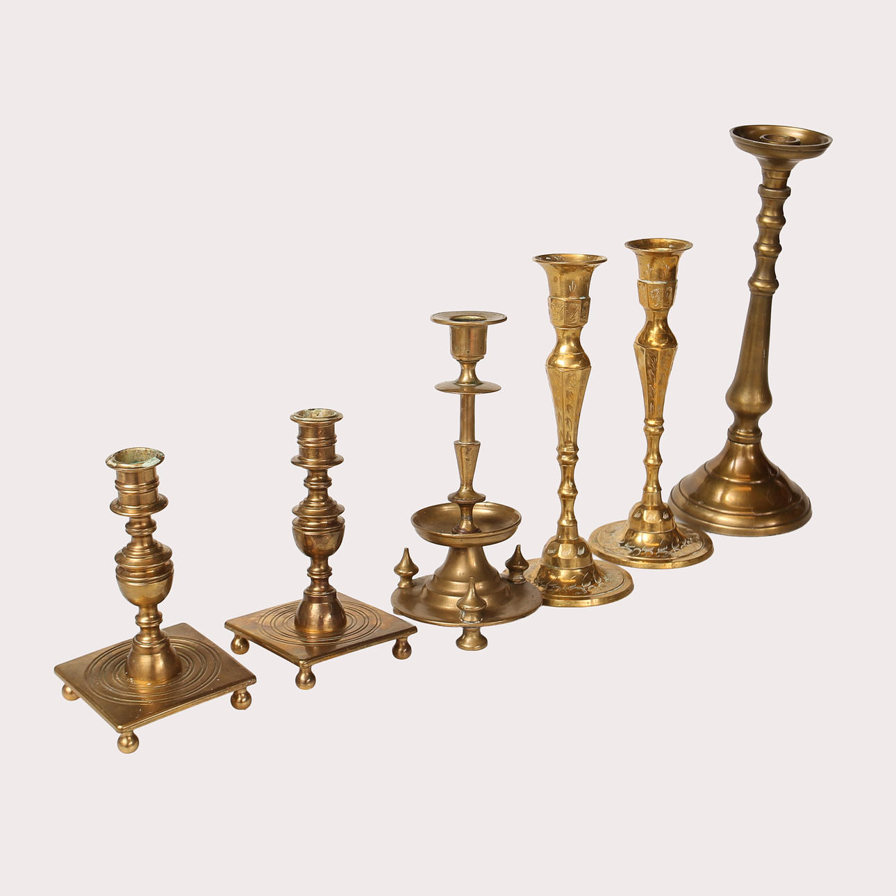 ASSORTED BRASS CANDLESTICKS, 20th century, 6 pcs.