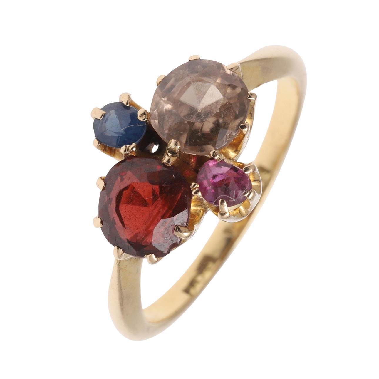 AN 18CT GOLD AND GEM SET RING.
