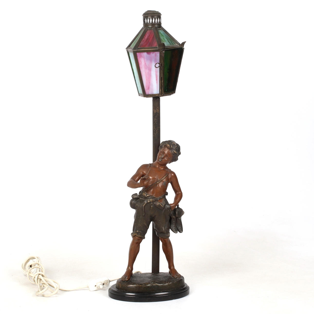 TABLE LAMP, patinated metal.