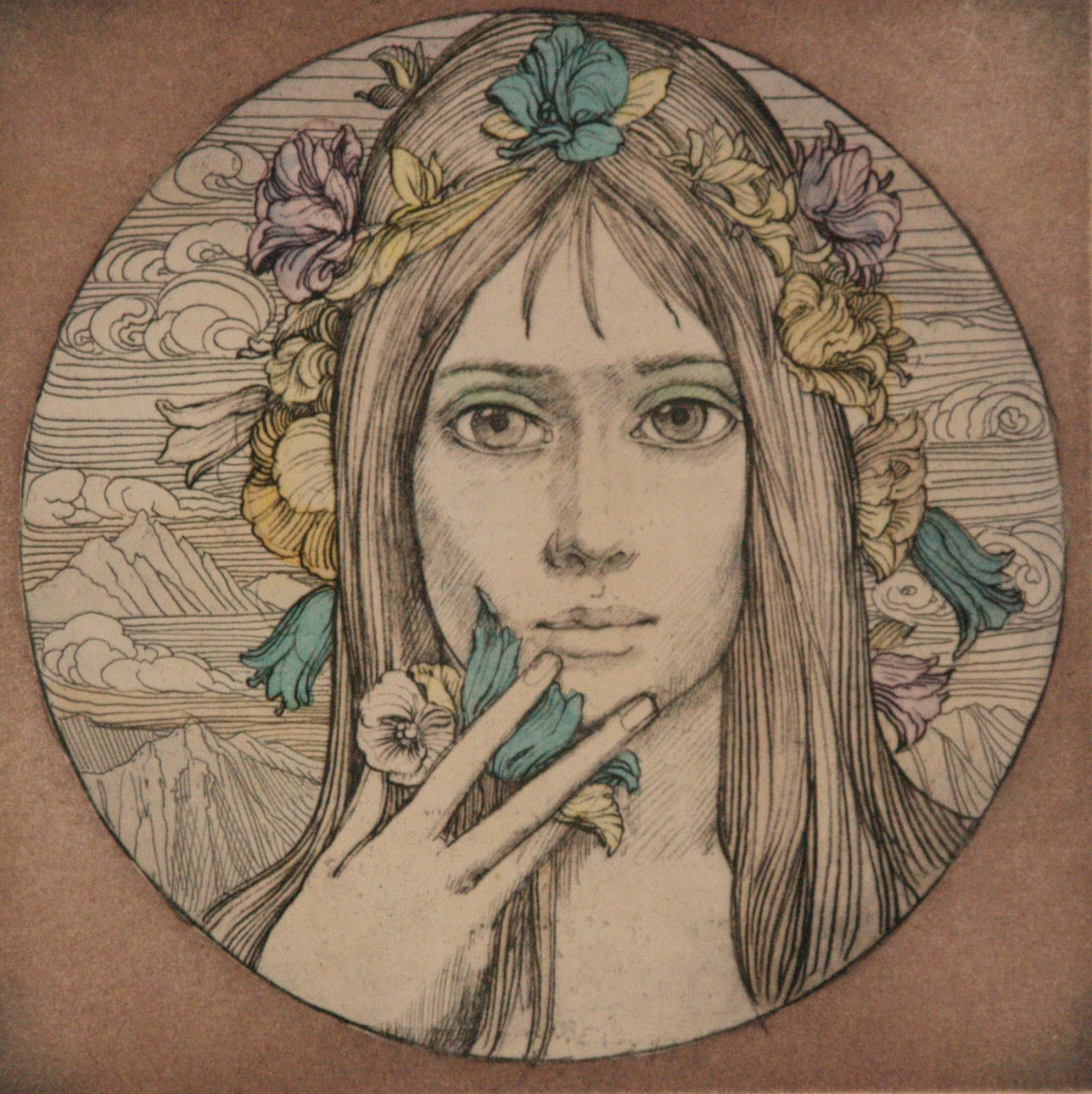 FUCHS, PROF. ERNST. "Flora", hand-colored etching, 1978.