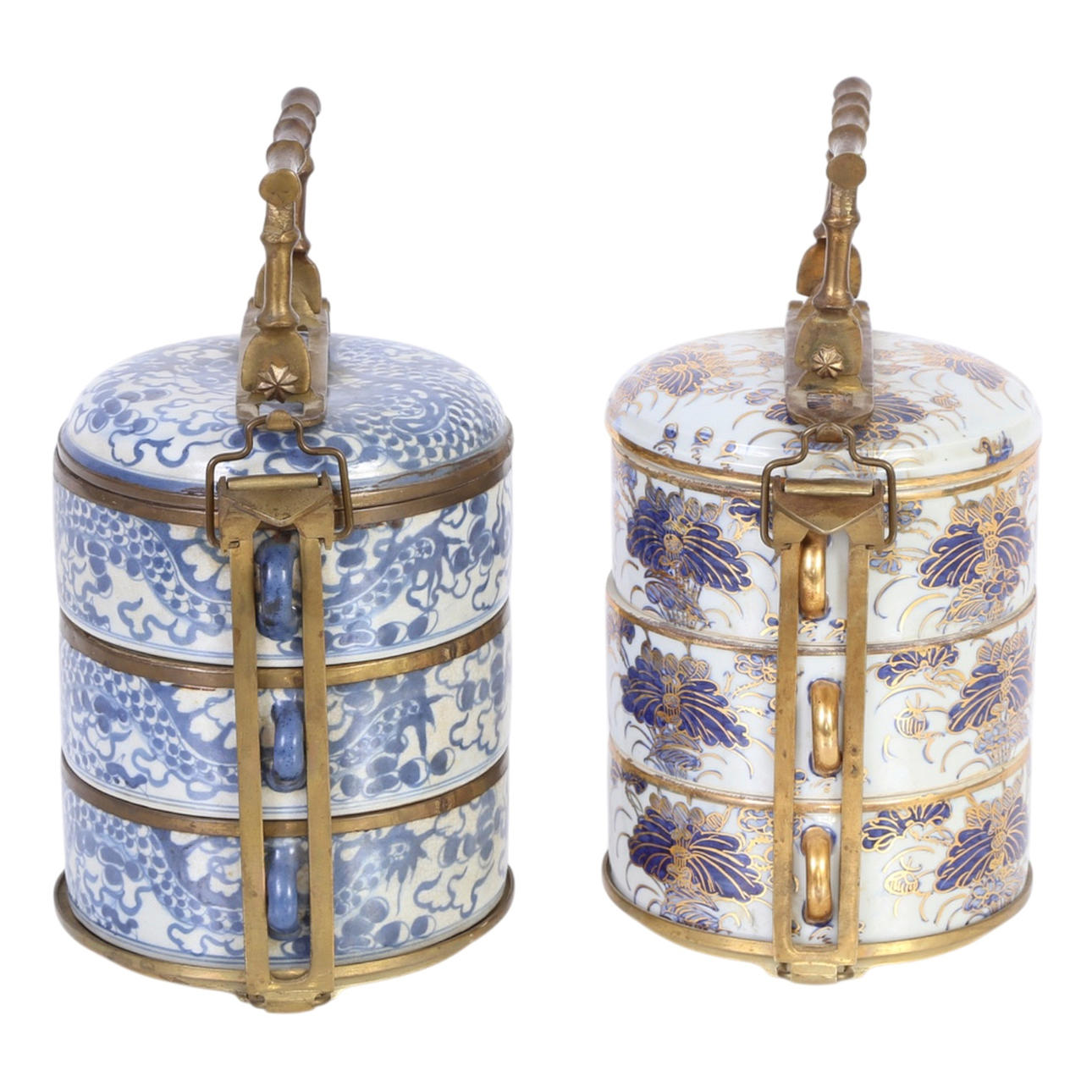 Two Chinese porcelain and brass food containers, first half of the 20th ...