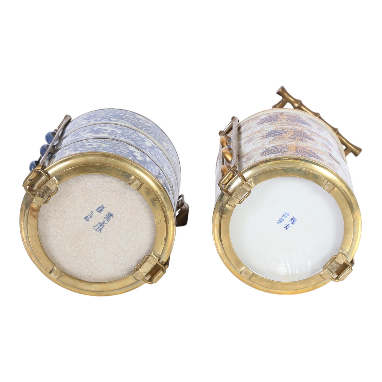 Two Chinese porcelain and brass food containers, first half of the 20th ...