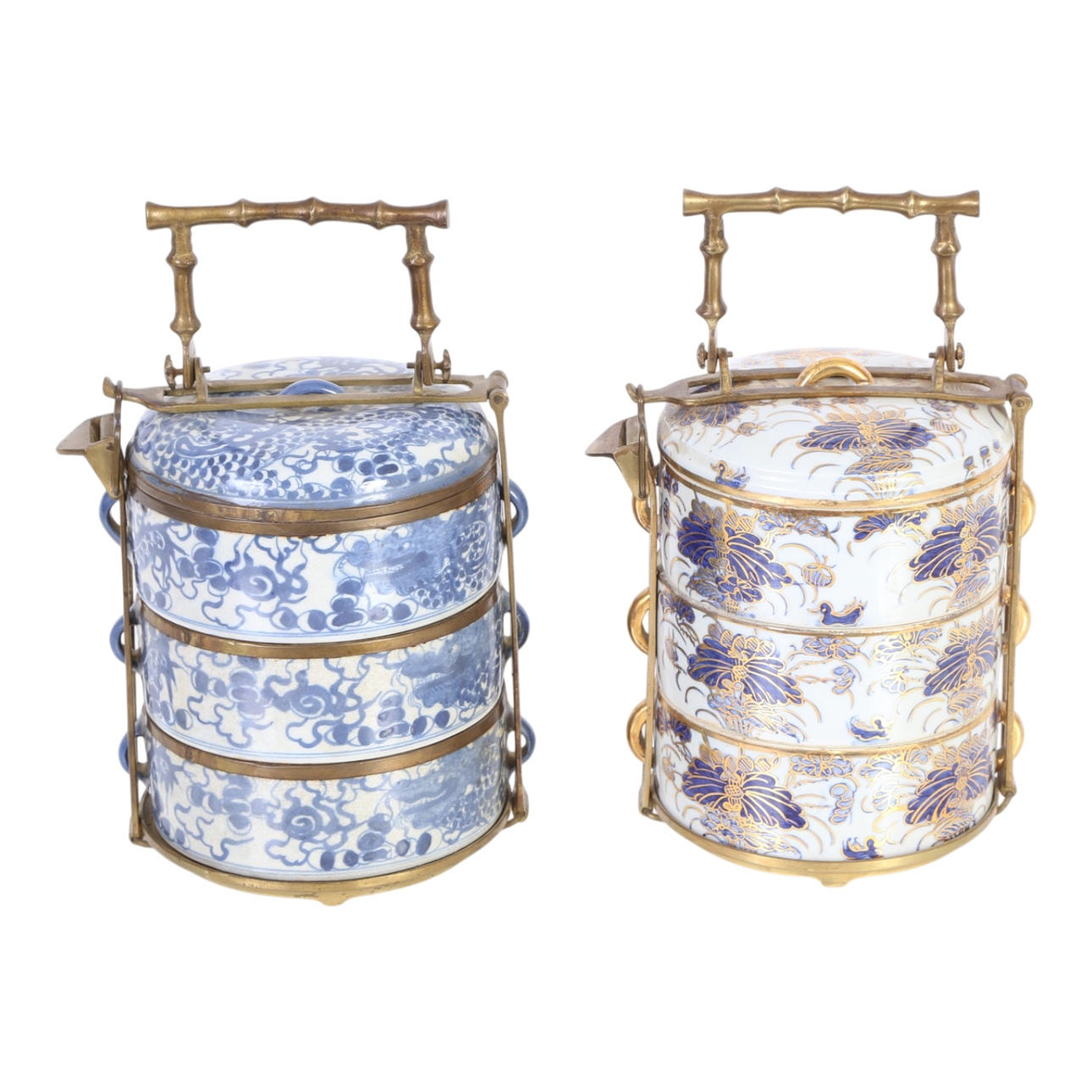 Two Chinese porcelain and brass food containers, first half of the 20th ...