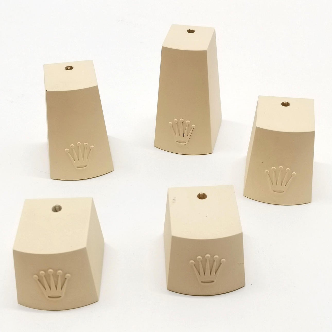 5 x ROLEX WATCH PLINTHS.