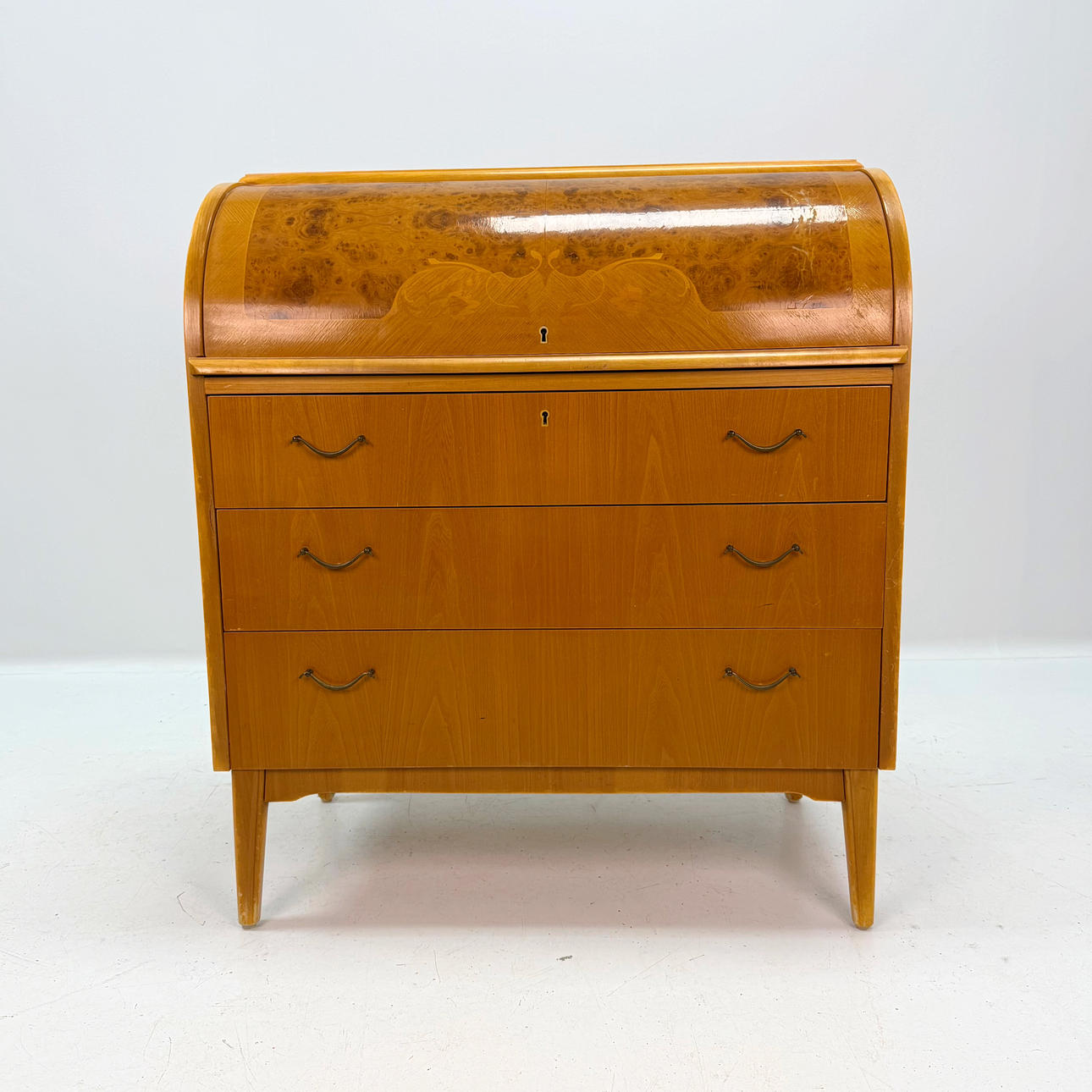 ROLL-TOP BUREAU - mid-20th century.