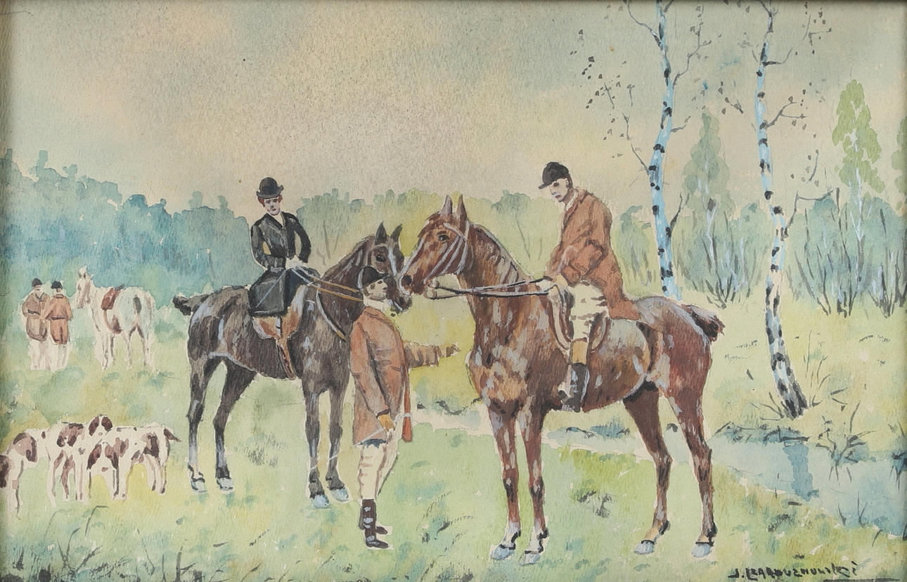 OIDENTIFIERAD KONSTNÄR. Watercolour, rider, signed.