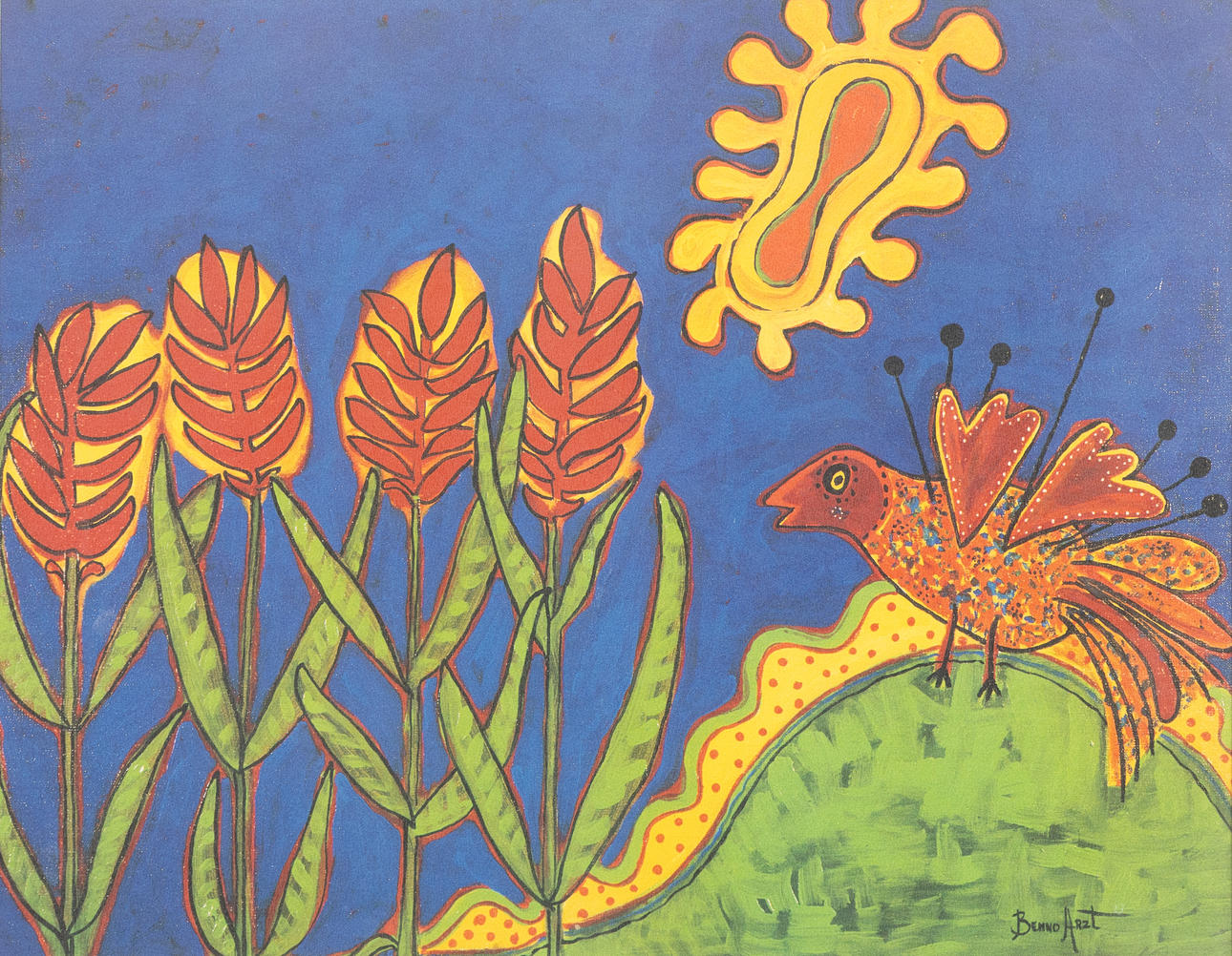 BENNO ARZT. Bird, colour lithograph, signed.