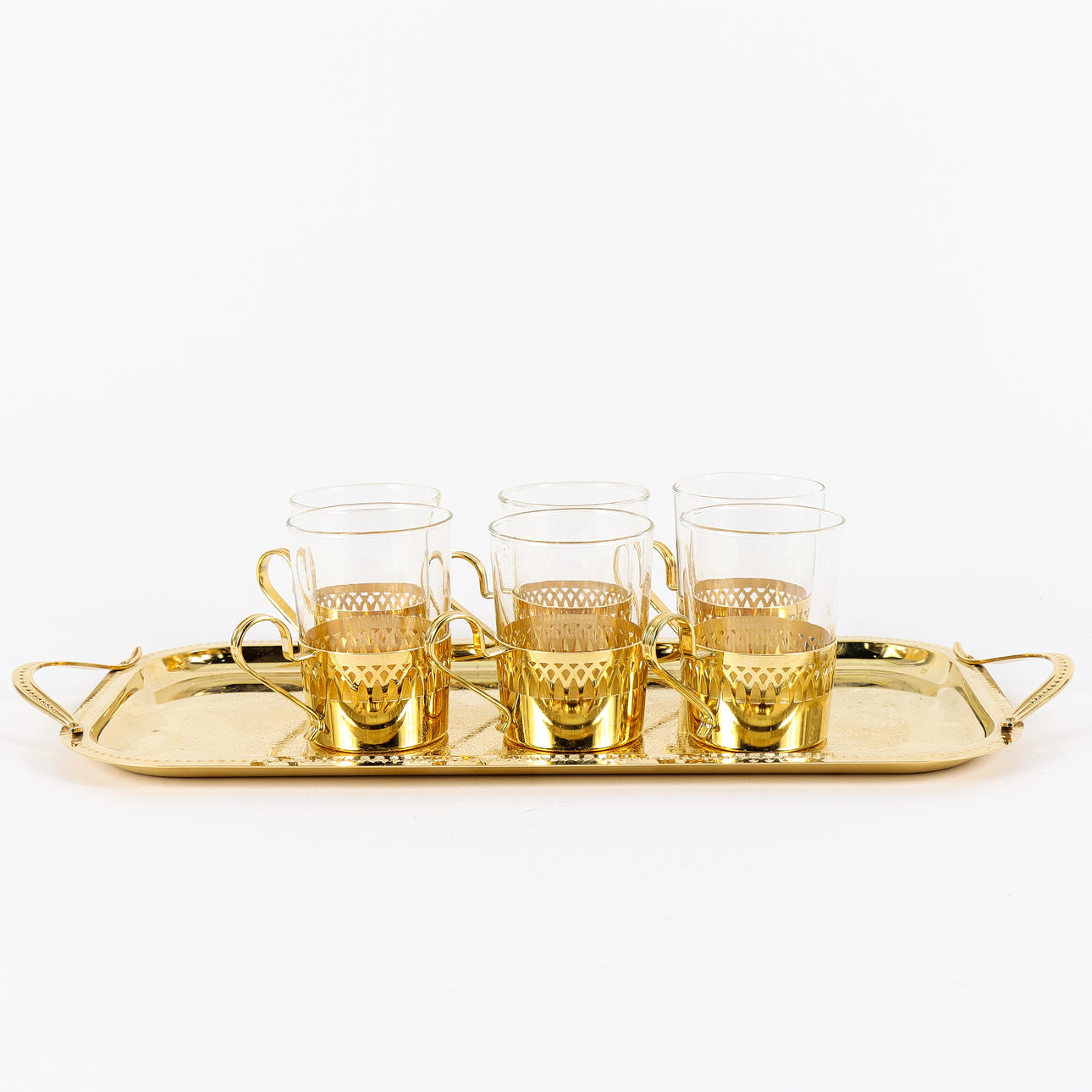 TRAY with 6 glasses.