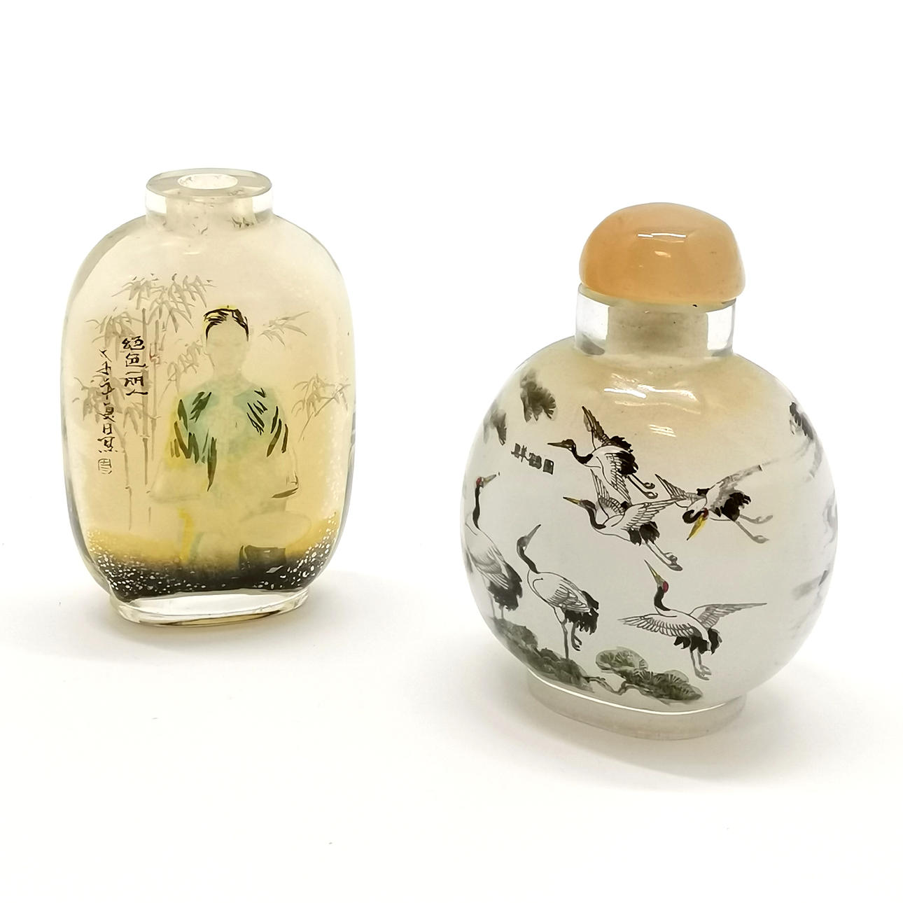 2 x REVERSE PAINTED ORIENTAL SNUFF BOTTLES.