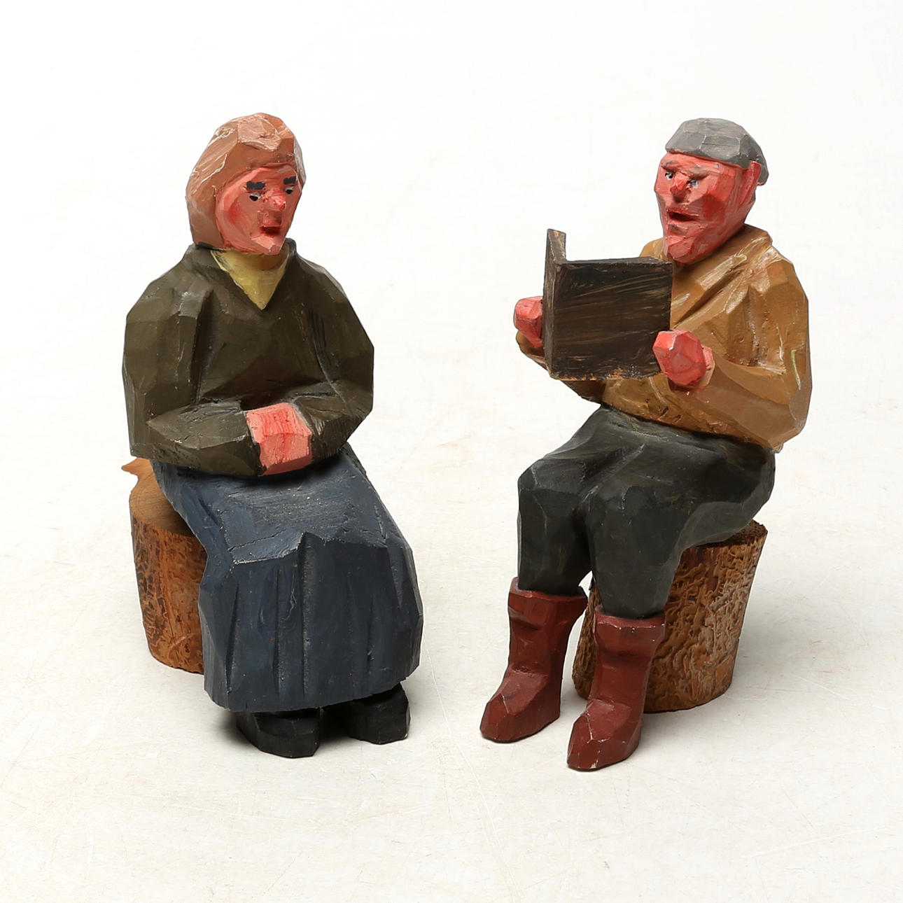 WOODEN FIGURES 2 pcs, signed Kåb.