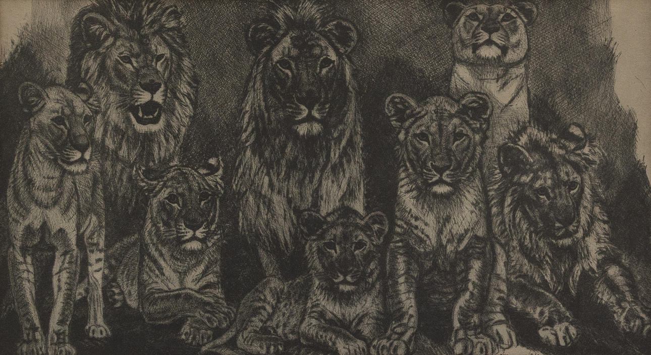 EDUARD WIIRALT. Lion, offset print, signed and dated 1949.