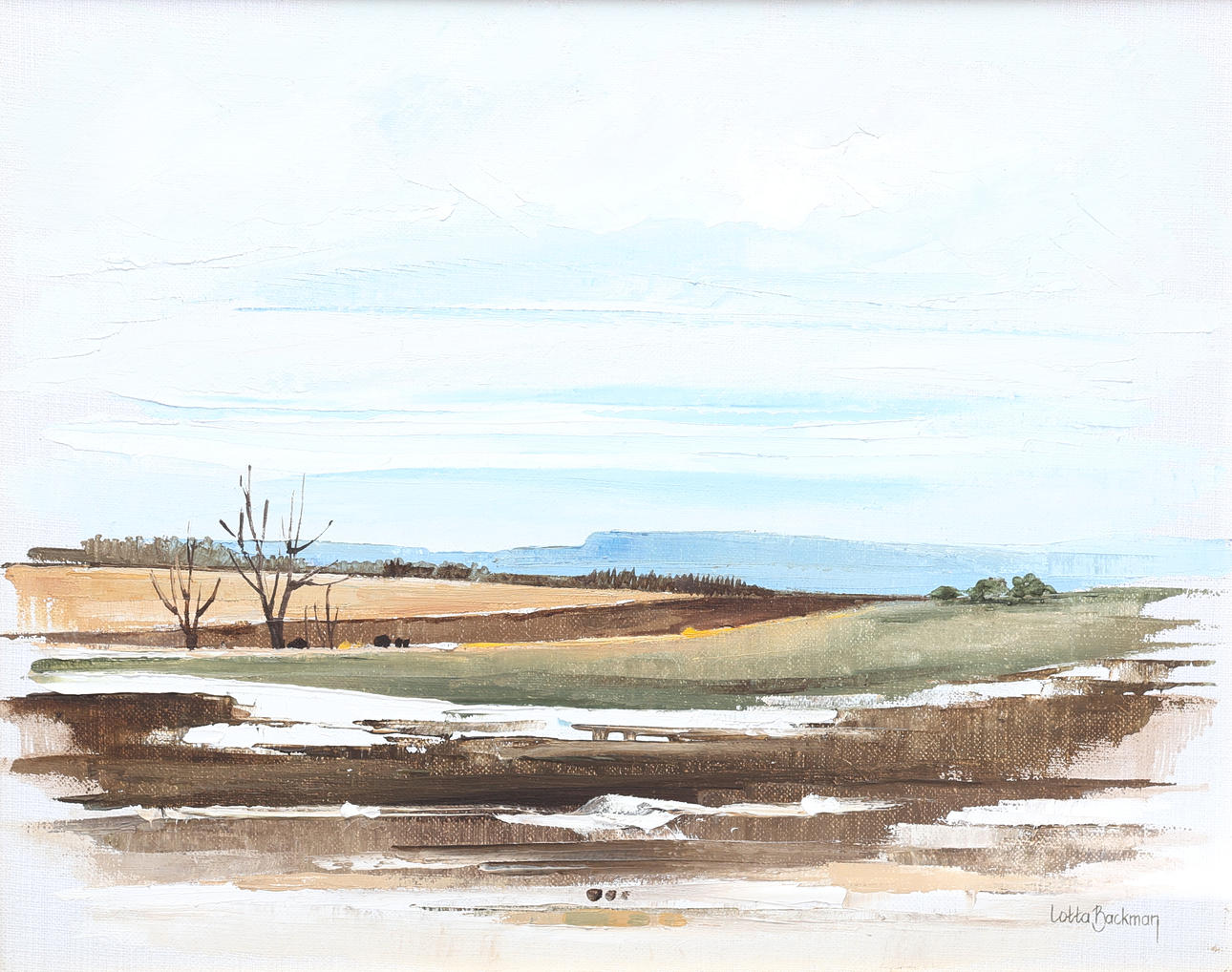 LOTTA BACKMAN. Oil on canvas, "Vårvinter", signed.