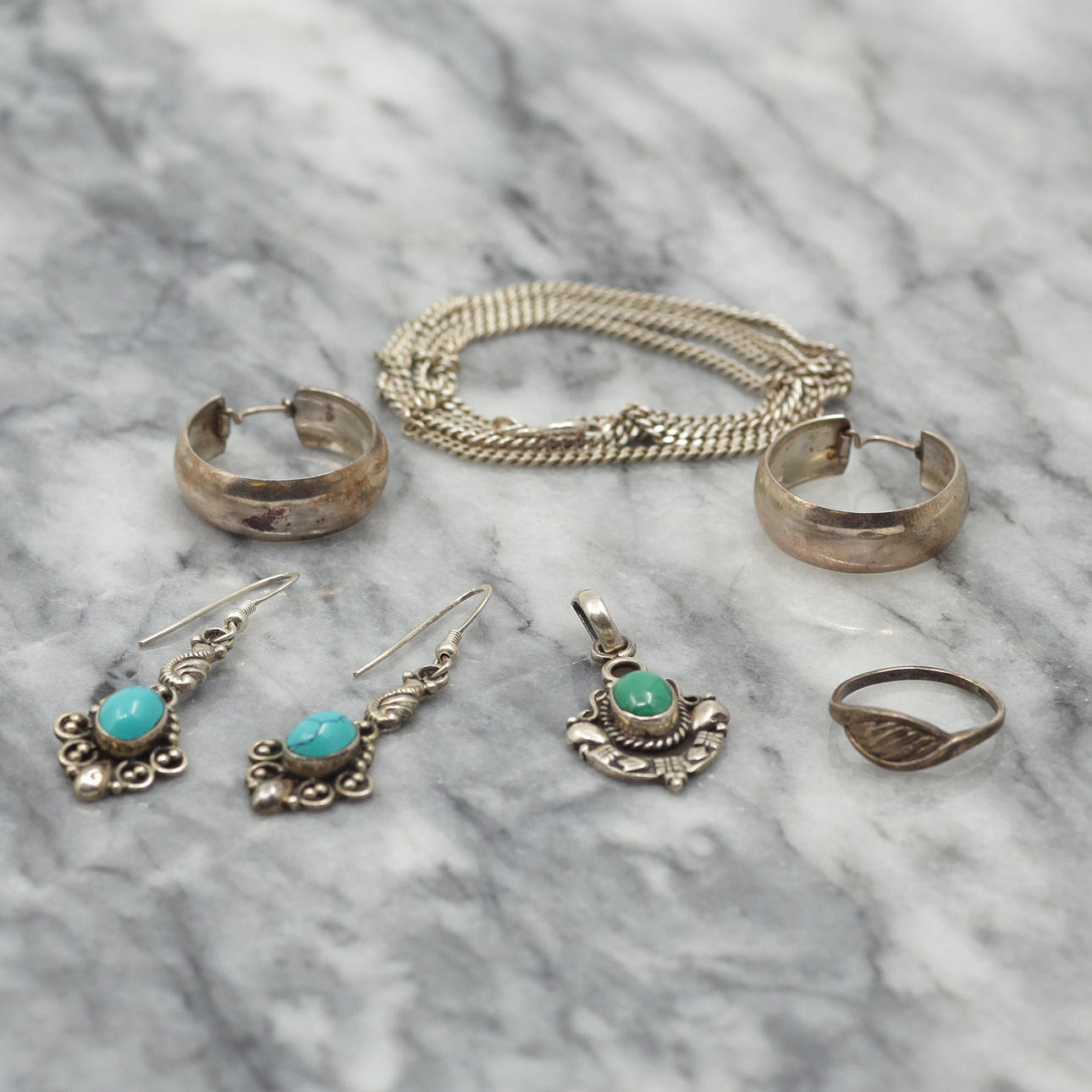SMYCKEN, STERLINGSILVER, 7 DELAR.