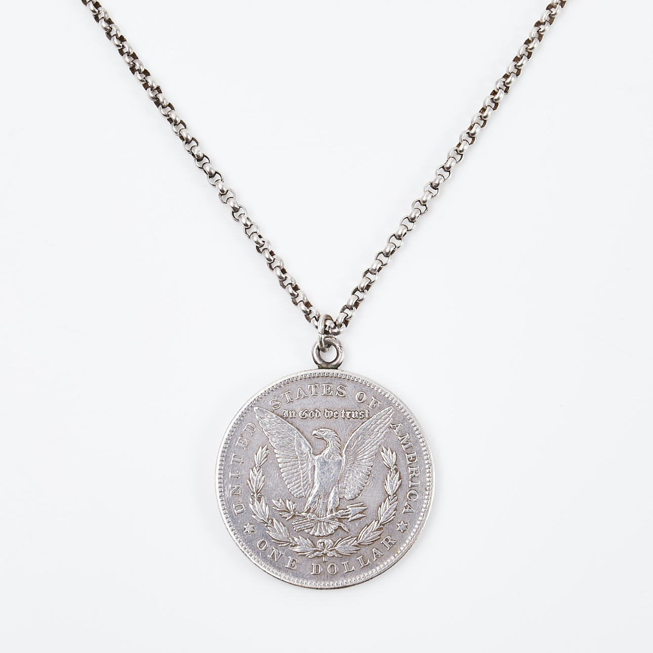 SILVER DOLLAR. 1878, with sterling silver chain.