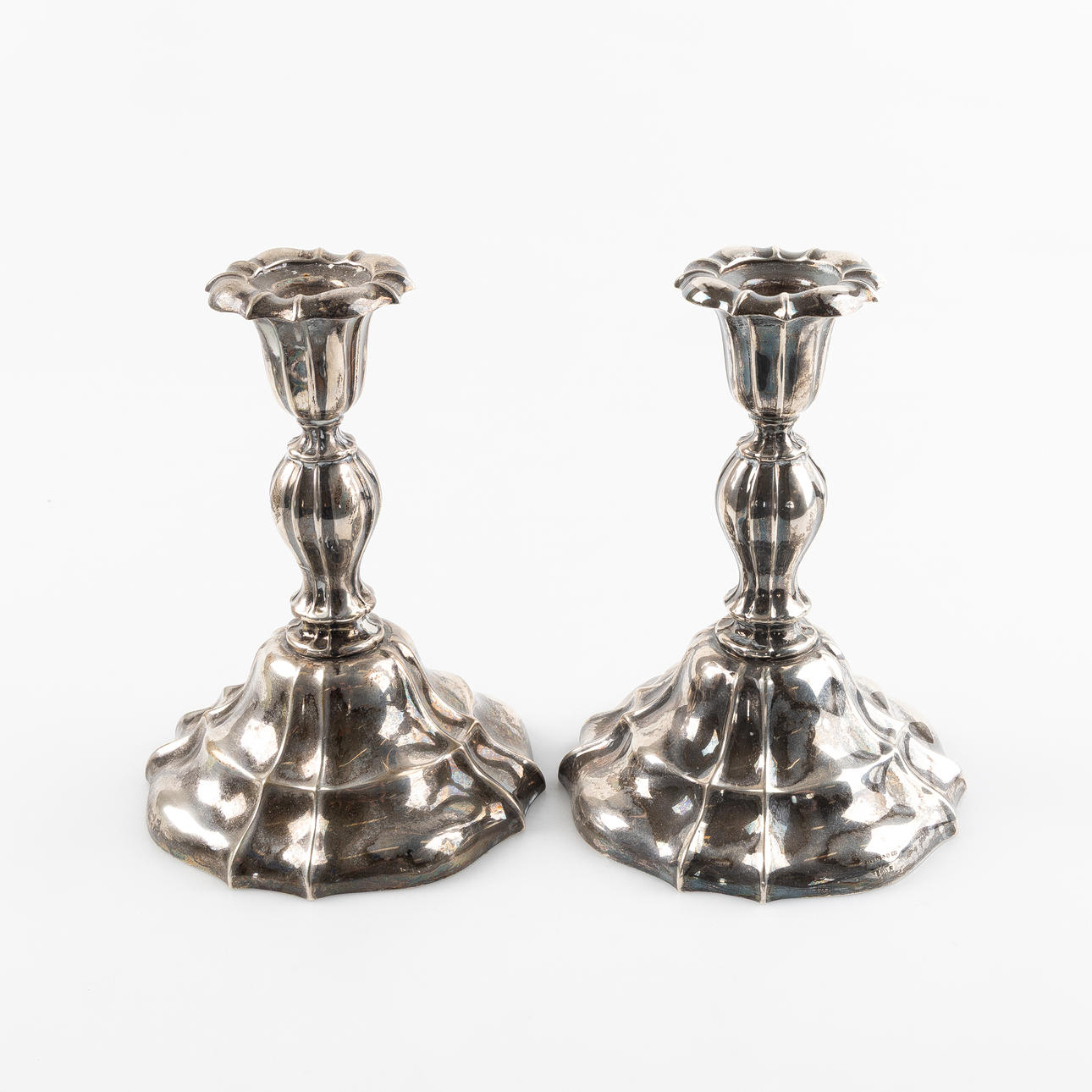 CANDLESTICKS, a pair, silver, 830, stamped AEH.