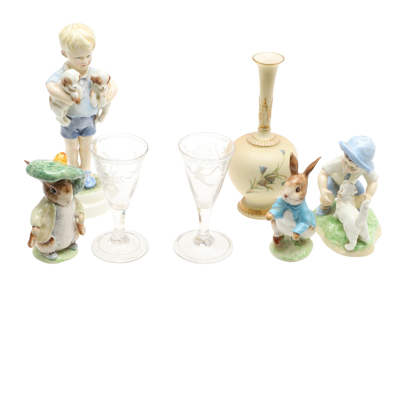 ROYAL WORCESTER FIGURES, EARLY GLASSES & OTHER ITEMS.