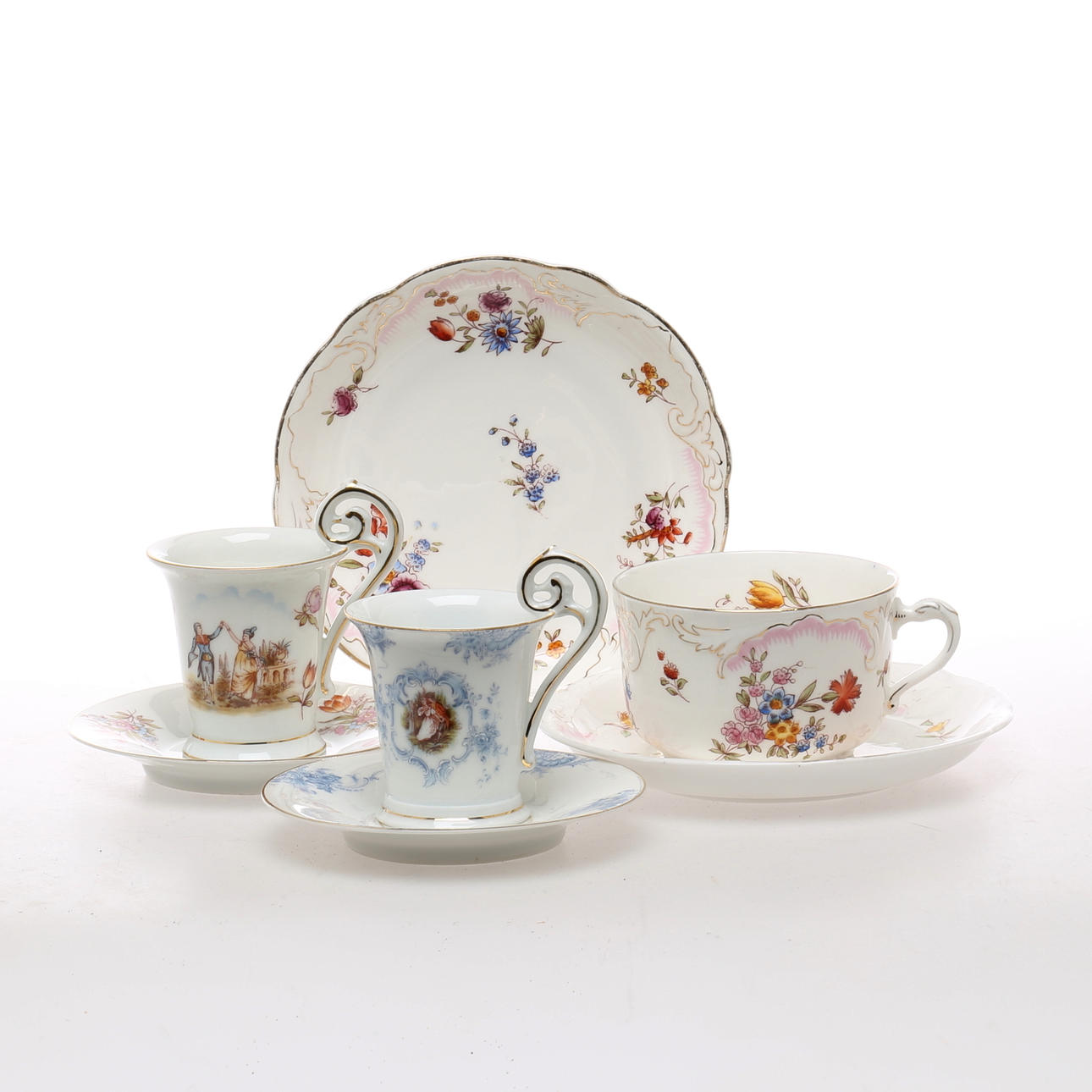 TEKOPPAR samt KAFFEKOPPAR, 11 set, porslin, Rörstrand respektive Rosenthal, 1900-tal.
