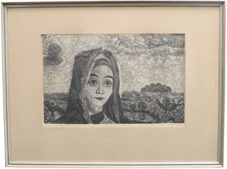 EDUARD WIIRALT. Etching, "Rahutus" Signed and numbered.