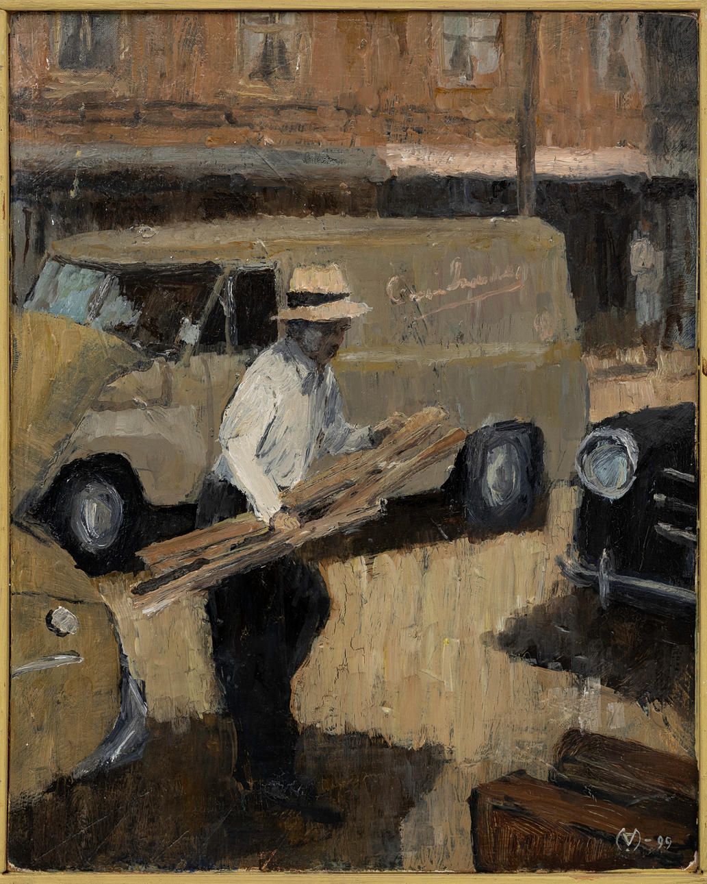 MATS ÅKERMAN. Man in hat, oil on panel, monogram signed, dated a tergo -00.