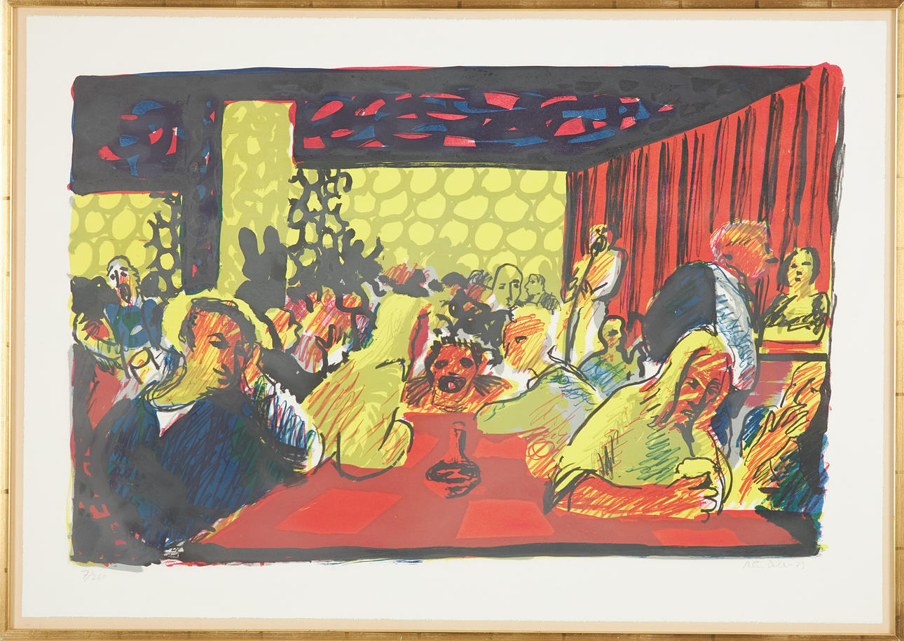 PETER DAHL. restaurant interior, colour lithograph, signed and numbered.