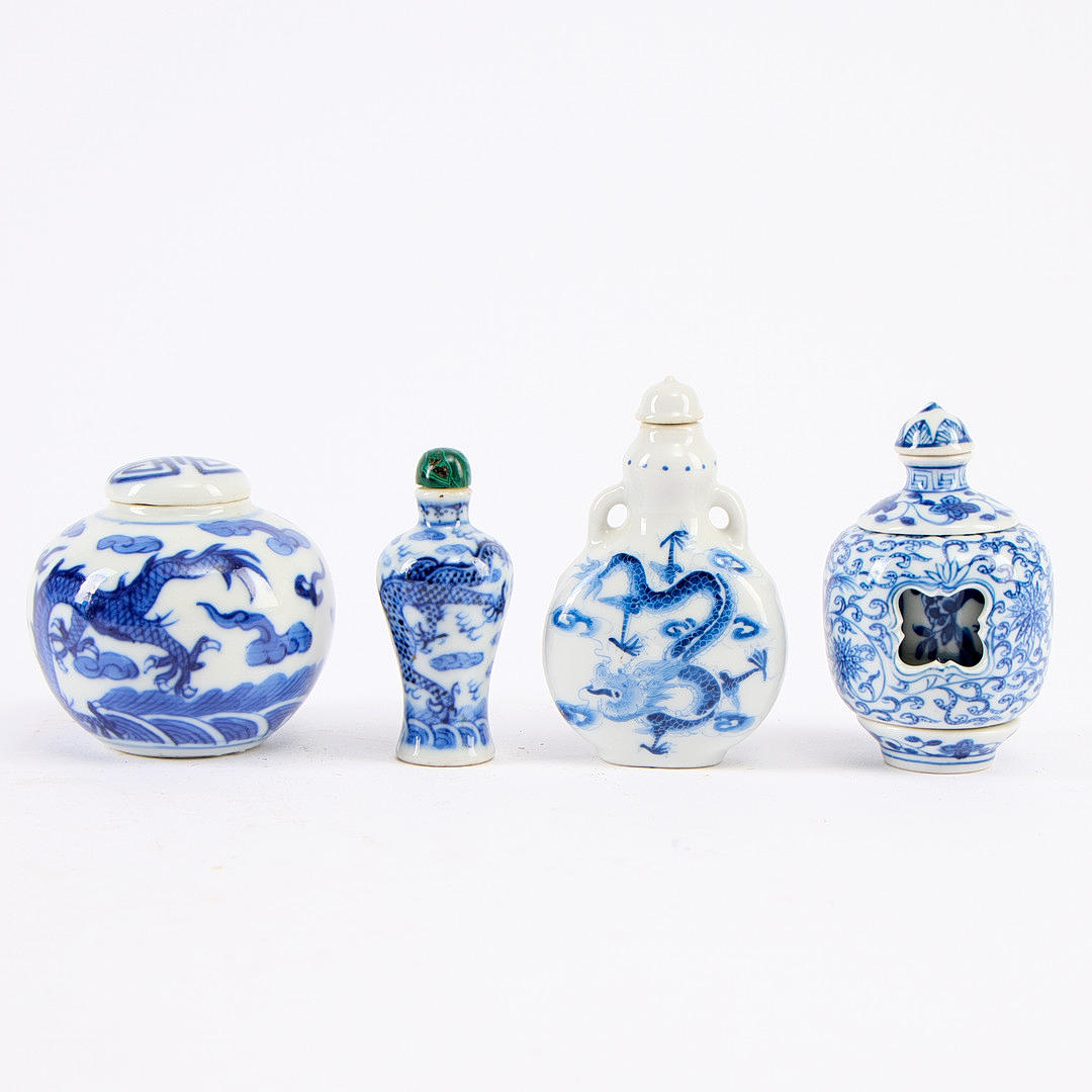 SNUFF BOTTLES, four, porcelain, China.