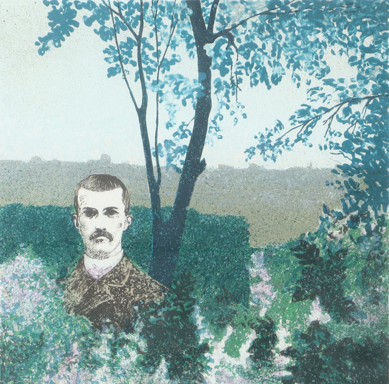 OLLE BERLIN. Composition with portrait, colour lithograph, signed.