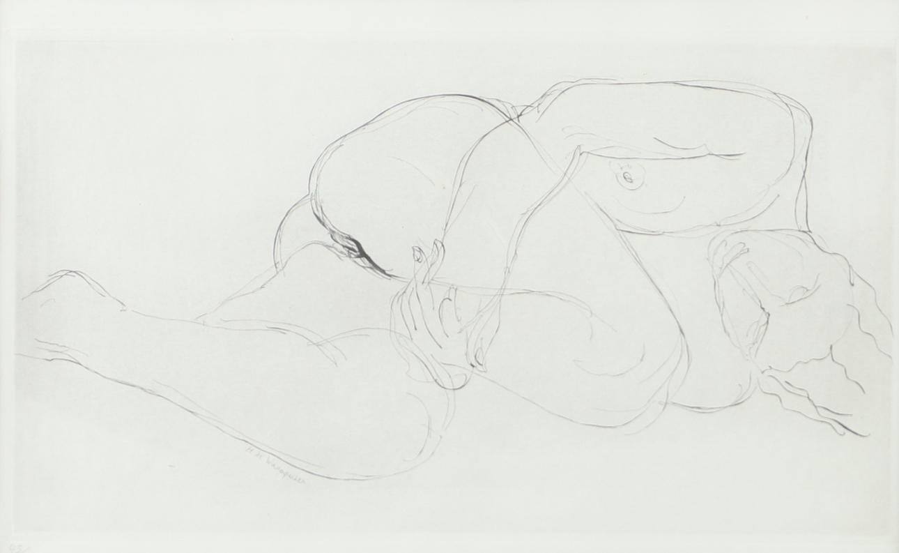 OIDENTIFIERAD KONSTNÄR. Female study, graphic print, indistinctly signed.