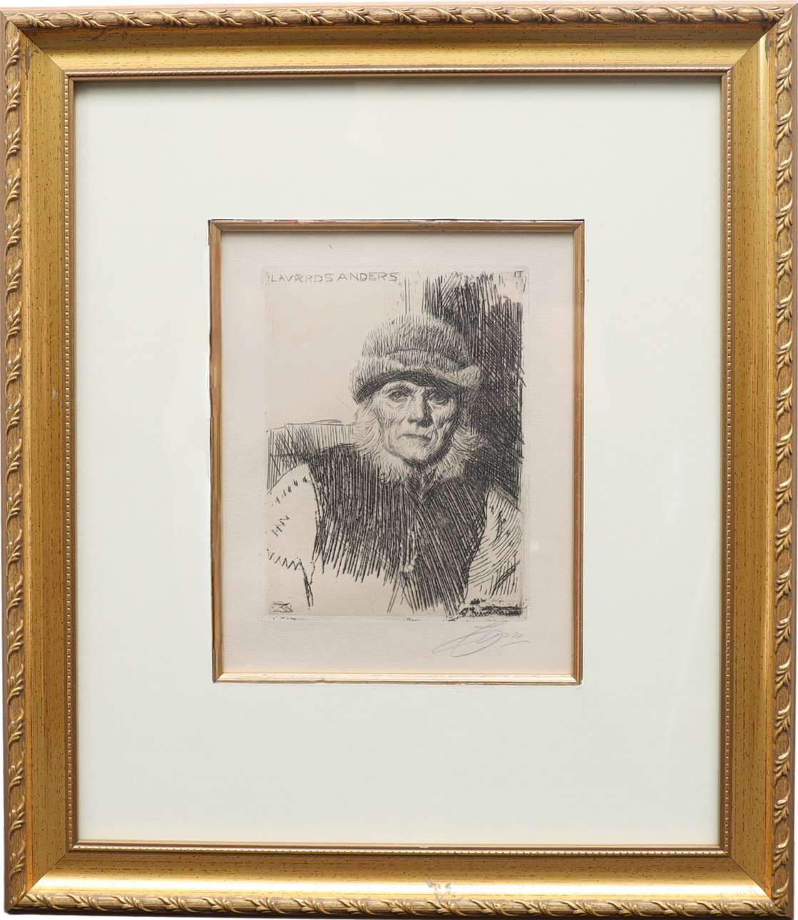 ANDERS ZORN. "Lavards Anders" Etching, signed.