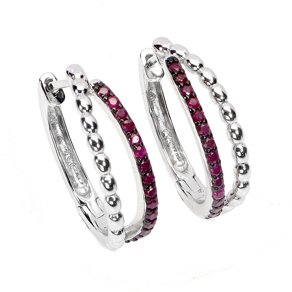 RUBY SILVER HOOP EARRINGS.