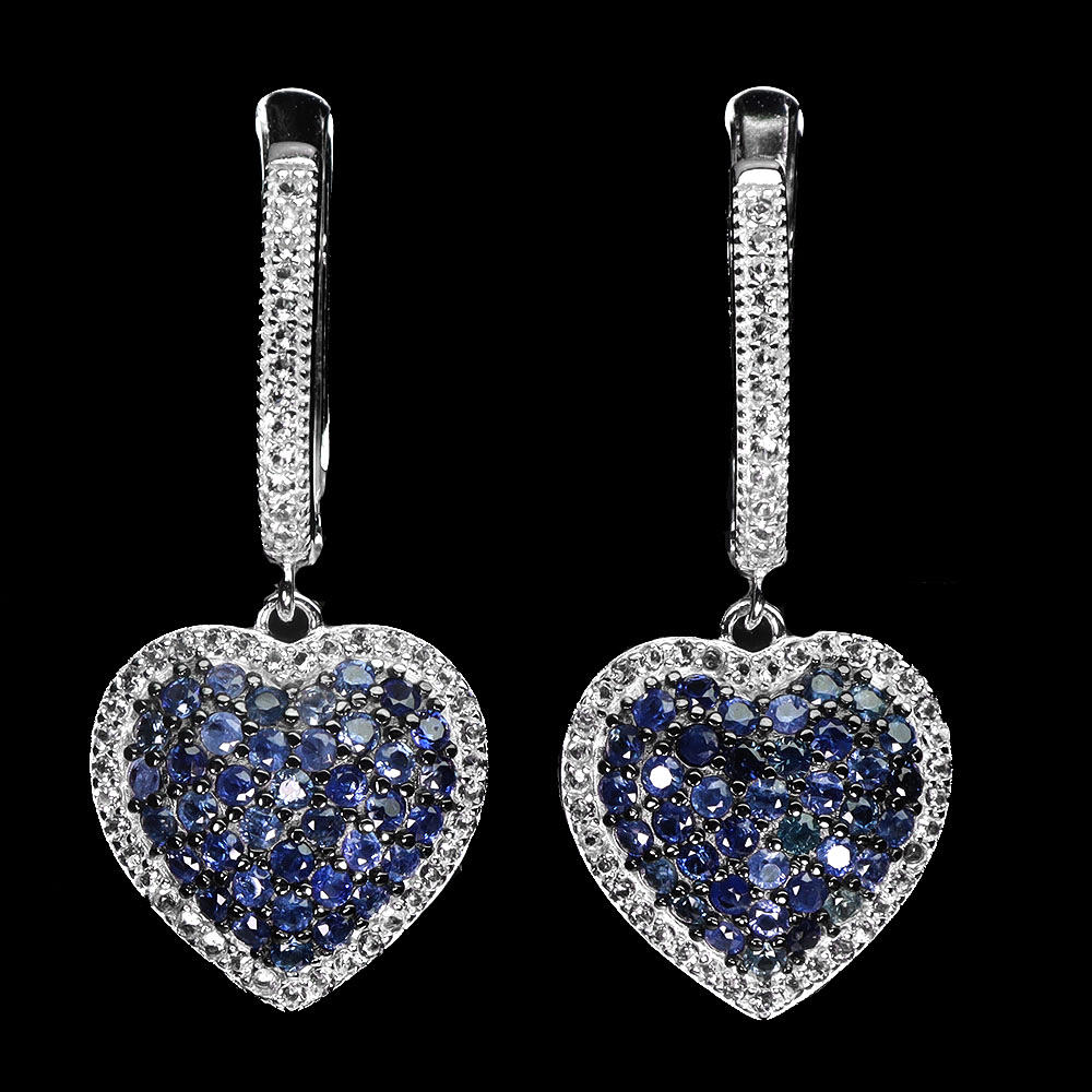 SILVER SAPPHIRE HEART EARRINGS.