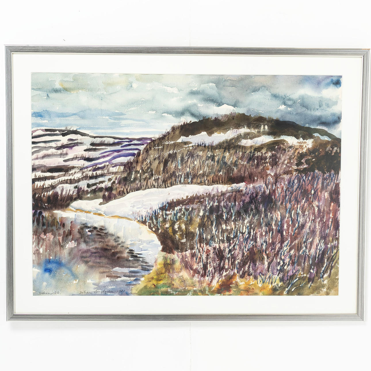 JOHAN LUNDGREN. Watercolour, "Stekenjokk", signed and dated 1981.