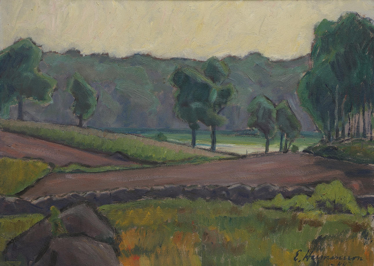 ERIC HERMANSSON. Oil on panel, landscape motif, signed, dated -44.