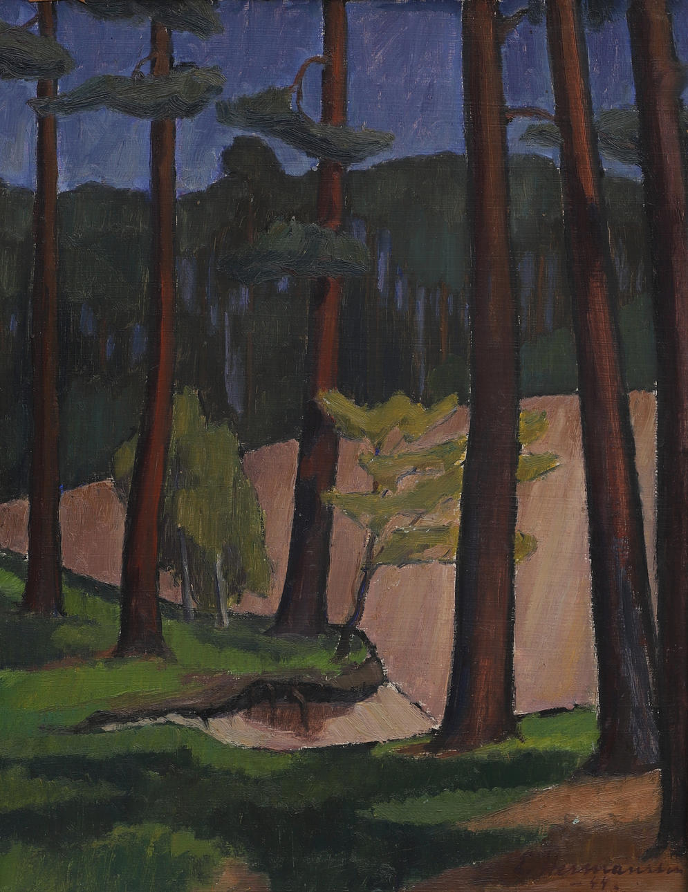 ERIC HERMANSSON. Oil on panel, Pine forest, signed, dated -44.