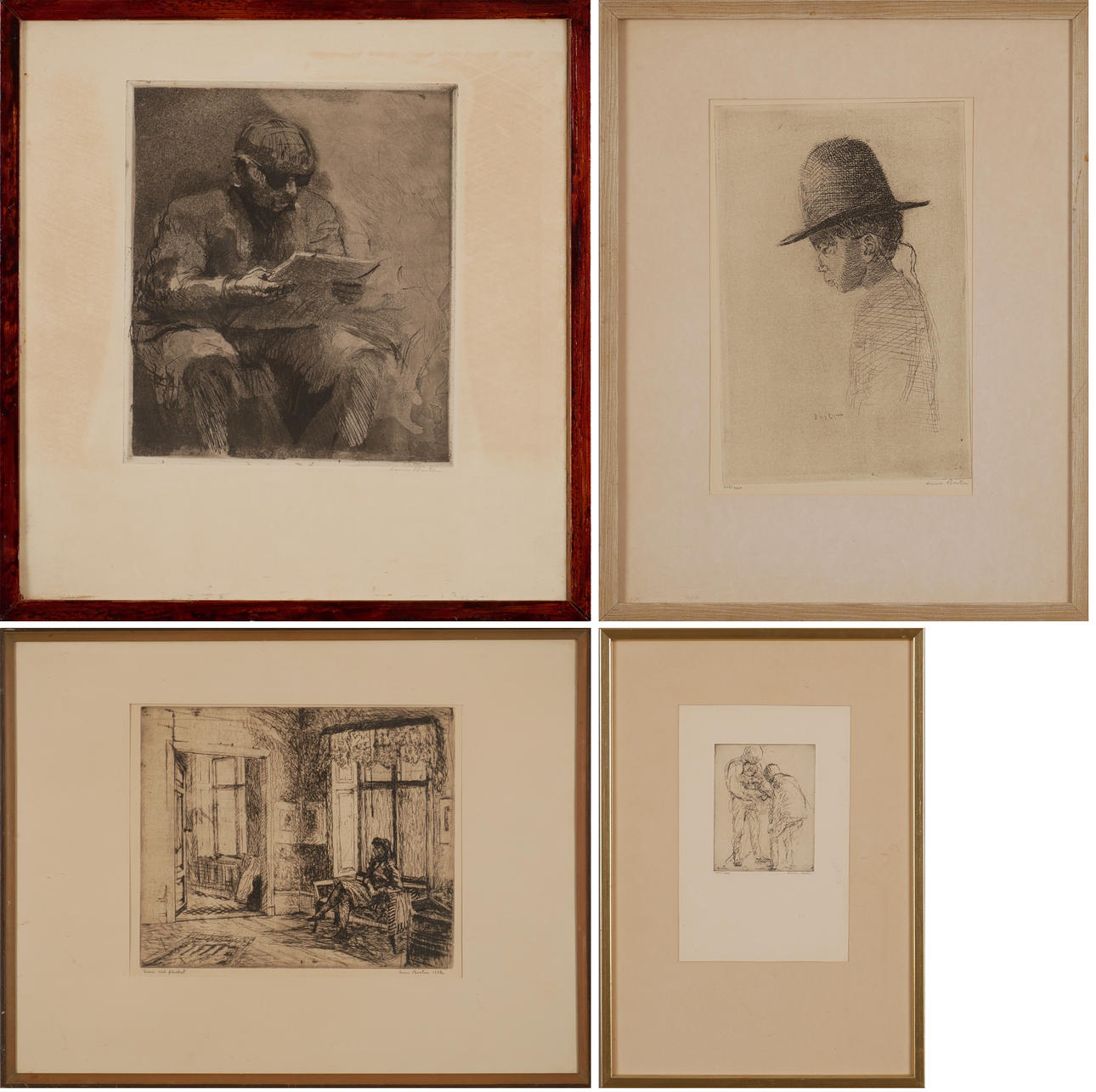 LOUIS BASTIN. Etchings, 4 pcs, signed.