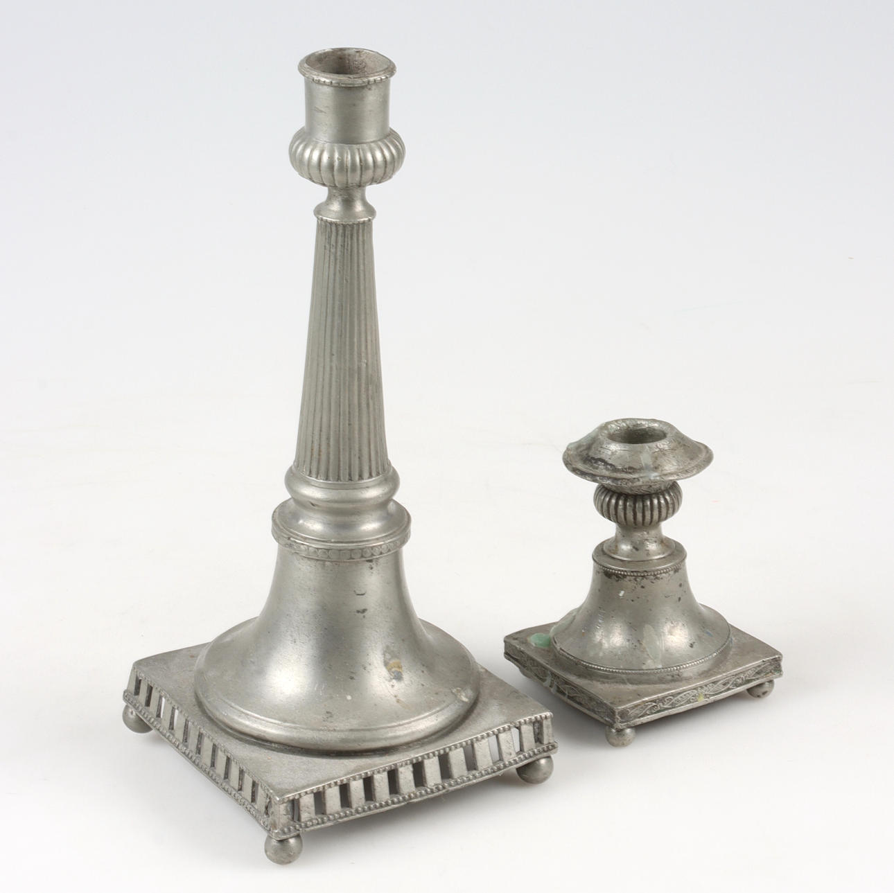CANDLESTICKS, 2 pcs, pewter, 19th century.